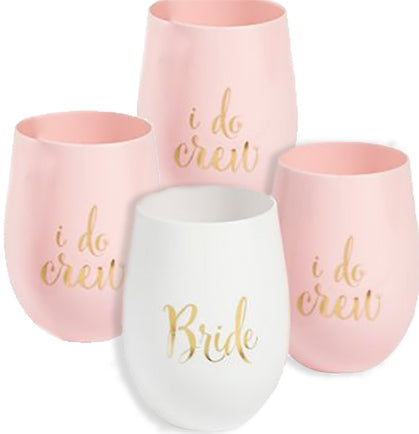 Bride & I Do Crew Stemless Wine Glass - Set of 4