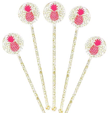 Jazz up the party drinks with these reusable drink stirrers. The glitter acrylic stirrers have a hot pink pineapple icon and are perfect for a tropical bachelorette party. 