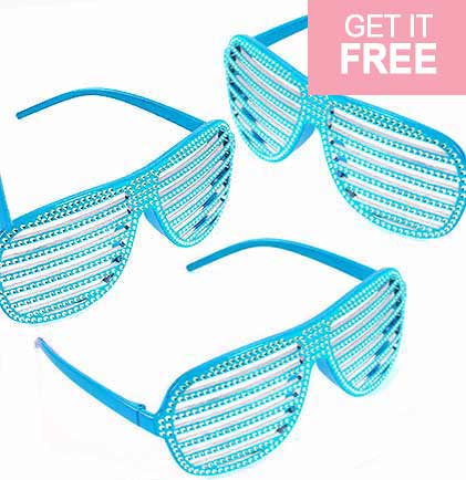 You'll look like a Rockstar in these Turquoise shutter sunglasses! The turquoise color and "bling" details make these glasses look styling! Get this set of three plastic glasses for the bachelorettes to wear  to the party. 