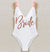 Rose Gold Bride White One Piece Bathing Suit with Blush Floral Straps