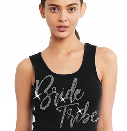 Bride Tribe Glam Rhinestone Tank Top: Black