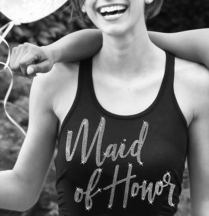 Maid of Honor Glam Rhinestone Tank Top: Black