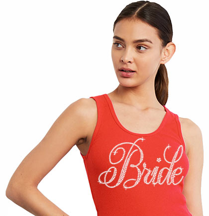 Flirty Bride Rhinestone Tank Top: Coral