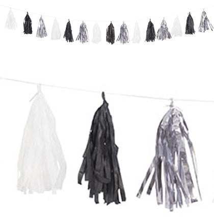 Black, Silver & White Tassel Garland 9ft