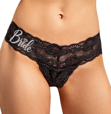 Silver Bride with Diamond Black Lace Stretch Thong