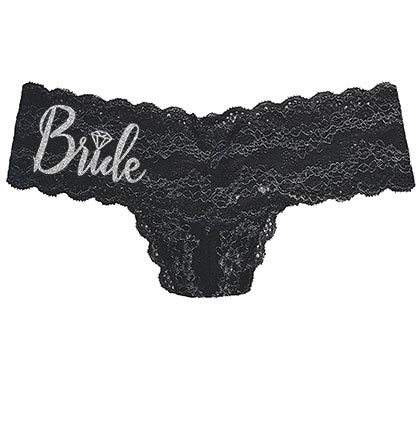 Silver Bride with Diamond Black Lace Stretch Thong