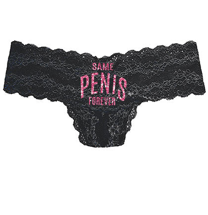 Hot Pink Same Pen*s Forever Black Lace Stretch Thong
