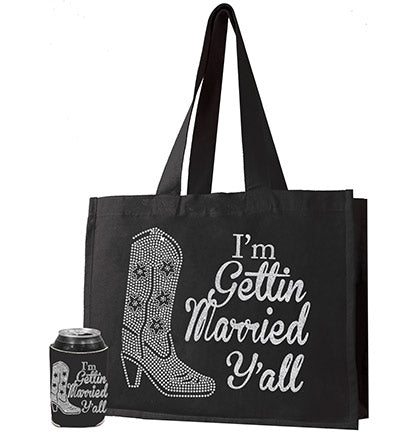I&#39;m Gettin Married Y&#39;all Rhinestone Can Cover &amp; Tote Set