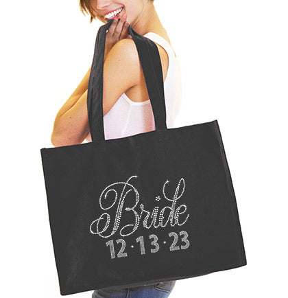 Flirty Bride & Wedding Date Custom Large Canvas Tote