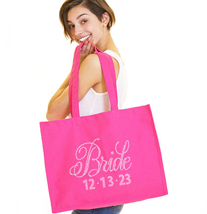 Flirty Bride &amp; Wedding Date Custom Large Canvas Tote
