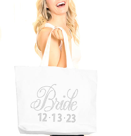 Flirty Bride &amp; Wedding Date Custom Large Canvas Tote