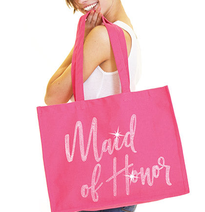 Maid of Honor Glam Rhinestone Large Canvas Tote