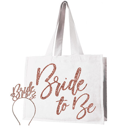 Bride to Be Glam Rose Gold Tote &amp; Headband Set