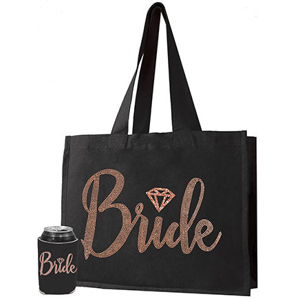 Bride Diamond Rose Gold Tote &amp; Can Cover Set