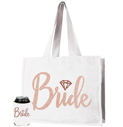 Bride Diamond Rose Gold Tote & Can Cover Set