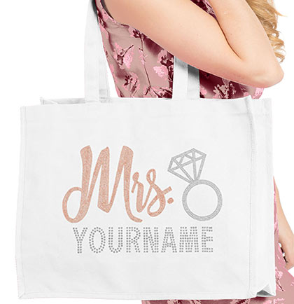 Rose Gold Mrs. & Last Name Custom Large Canvas Tote