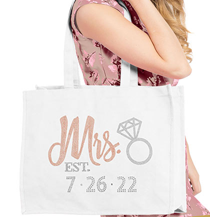 Rose Gold Mrs. & Wedding Date Custom Large Canvas Tote
