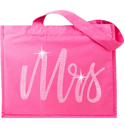 Mrs. Glam Rhinestone Large Canvas Hot Pink Tote