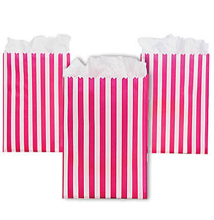 Hot Pink Striped Treat Bags - Set of 12