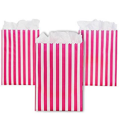 Hot Pink Striped Treat Bags