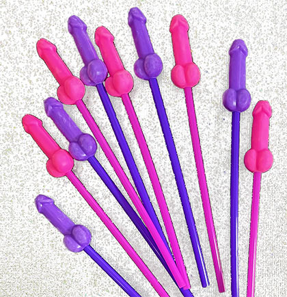 Set of 10 4.5" tall Pink and Purple Dicky Stirrers