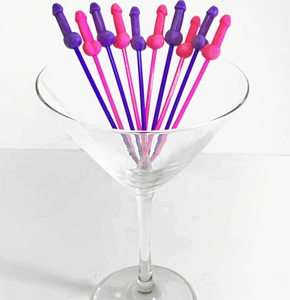 Set of 10 4.5" tall Pink and Purple Dicky Stirrers